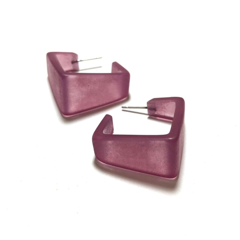 Amethyst Hoop Wide Cubist Frosted Earrings